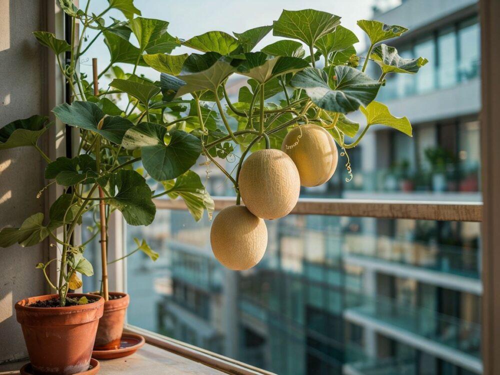 Dojrzały melon w donicy