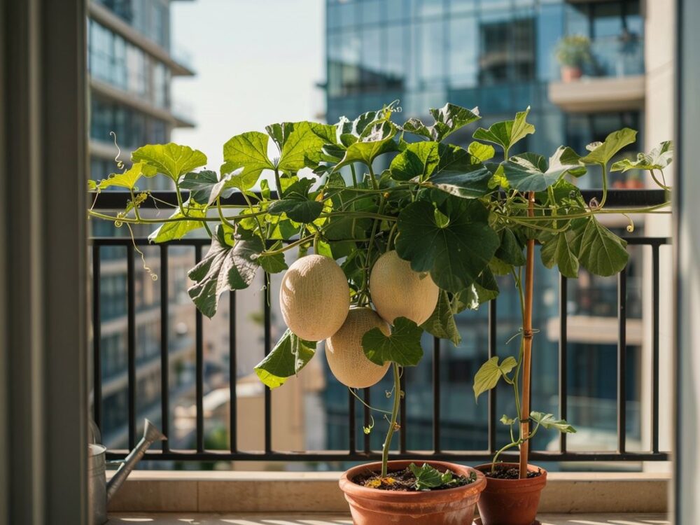 Kwitnący melon na balkonie