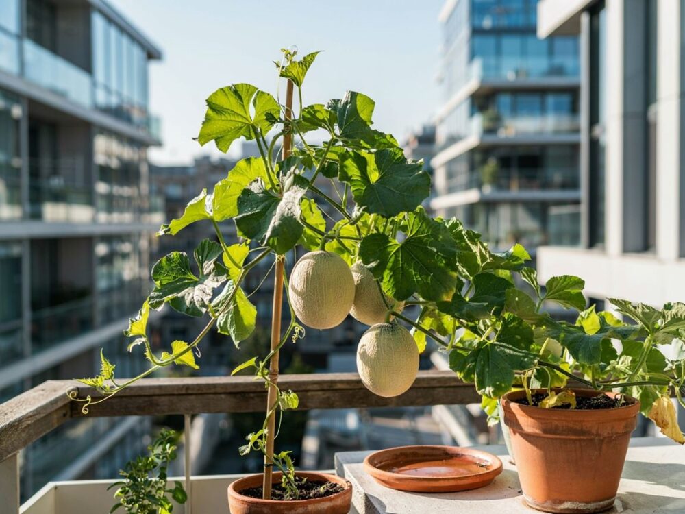 Sadzonka melona przy balustradzie